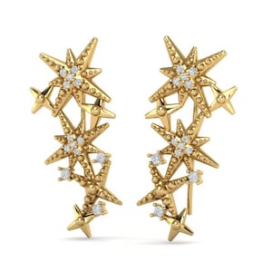 Star Statement Earrings, Dangle Gold Star Earrings, Drop Gold Celestial Earrings, Cubic Zirconia Star Earrings, Zodiac Star Earrings