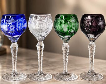 Copas vintage Nachtmann Traube de cristal transparente recortado – Juego de 4 – Copas para licor/aguardiente arcoíris alemán de 11,5 cm