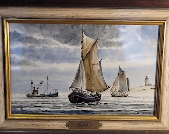 ロイヤルデルフトタイル 海事風景 - 署名入り Verdoold M.W. 手描き