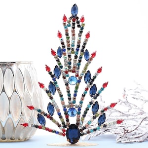 18 cm Rhinestone Table Top Vintage Christmas Tree, Jewelry Tree Czech Rhinestone Tree, Vintage Crystal Tree Ornament Christmas Decoration