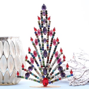 18 cm Rhinestone Table Top Vintage Christmas Tree, Jewelry Tree Czech Rhinestone Tree, Vintage Crystal Tree Ornament Christmas Decoration