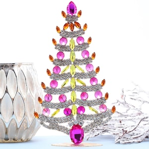 18 cm Rhinestone Table Top Vintage Christmas Tree, Jewelry Tree Czech Rhinestone Tree, Vintage Crystal Tree Ornament Christmas Decoration