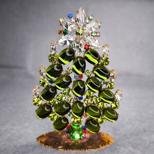 Vintage Rhinestone Table Top Christmas Tree, Vintage Rhinestones Jewelry Crystals Christmas Tree, Czech Rhinestone jeweled Ornament tree