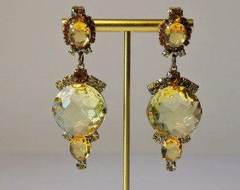 Vintage Yellow Crystal Bridal earrings Wedding jewelry Bridal jewelry Bridesmaid Gift Yellow earrings wedding dangle Pierced Earrings