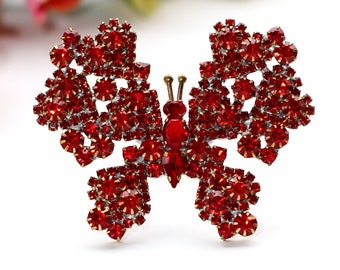 Vintage Schmetterling Brosche, Kristall Brosche Anstecknadel Vintage Schmuck, Urlaubsschmuck Tschechische Strass rote Schmetterling Brosche einzigartige Geschenke Anstecknadel