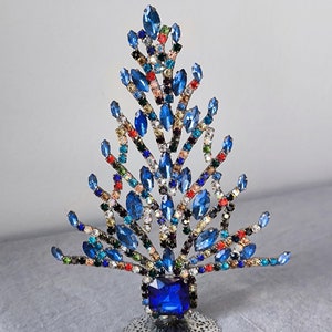 18 cm Rhinestone Table Top Vintage Christmas Tree, Jewelry Tree Czech Rhinestone Tree, Vintage Crystal Tree Ornament Christmas Decoration