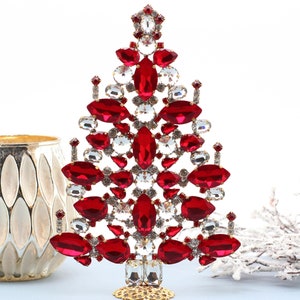 21 cm Rhinestone Table Top Vintage Christmas Tree, Jewelry Tree Czech Rhinestone Tree, Vintage Crystal Tree Ornament Christmas Decoration