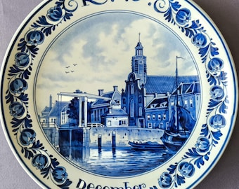 ロイヤルデルフト手描き皿：1965年製 オランダブルーデルフト焼き