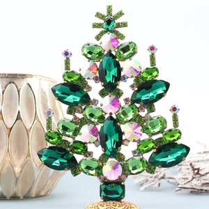 Vintage Rhinestone Table Top Christmas Tree, Vintage Rhinestones Jewelry Crystals Christmas Tree, Czech Rhinestone jeweled Ornament tree