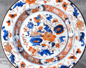 Kangxi Period Chinese Porcelain Plate, Qing Dynasty Antique Blue & White Plate with Iron Red and Gilt, c. 1700s Vase of Flowers Pattern