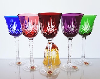 Rainbow Cut-to-Clear Crystal Wine Glasses Set of 6 – Vintage