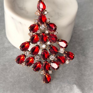 Vintage Christmas Brooch Czech Rhinestone Christmas tree brooch pin Crystal Christmas tree pins holiday jewelry Vintage Christmas Jewelry