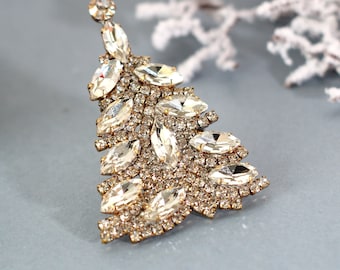 Vintage Christmas Tree Pin, Czech Crystal Christmas Brooch, Vintage Christmas Jewelry, Holiday Jewelry, rhinestone christmas tree brooch