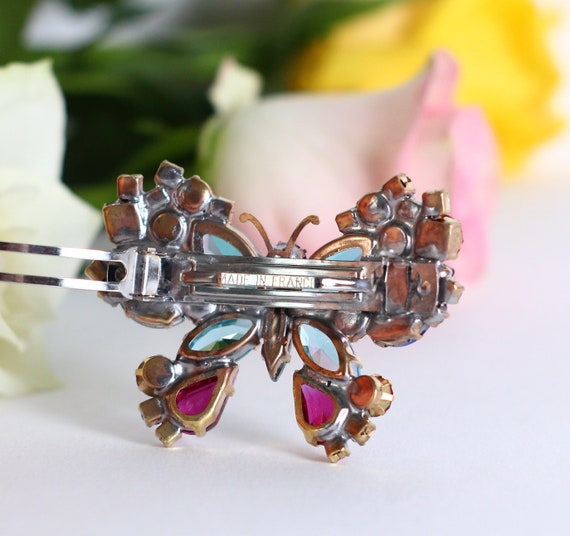 Vintage Rhinestone Barrette Hair Clip Butterfly, Crystal 