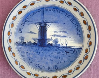Authentic Royal Delft 1918 Hand Painted Decorative Plate - Traditional Dutch Blue Delftware Perfect Collectors Gift- Porceleyne Fles pottery