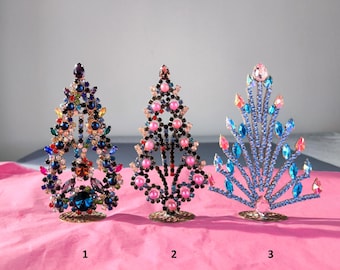 18cm ヴィンテージチェコラインストーンクリスマスツリーオーナメント