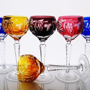Vintage Nachtmann Traube Rainbow Crystal Wine Glasses Set of 6 – German Cut to Clear Lead Crystal Goblets 17.5 cm