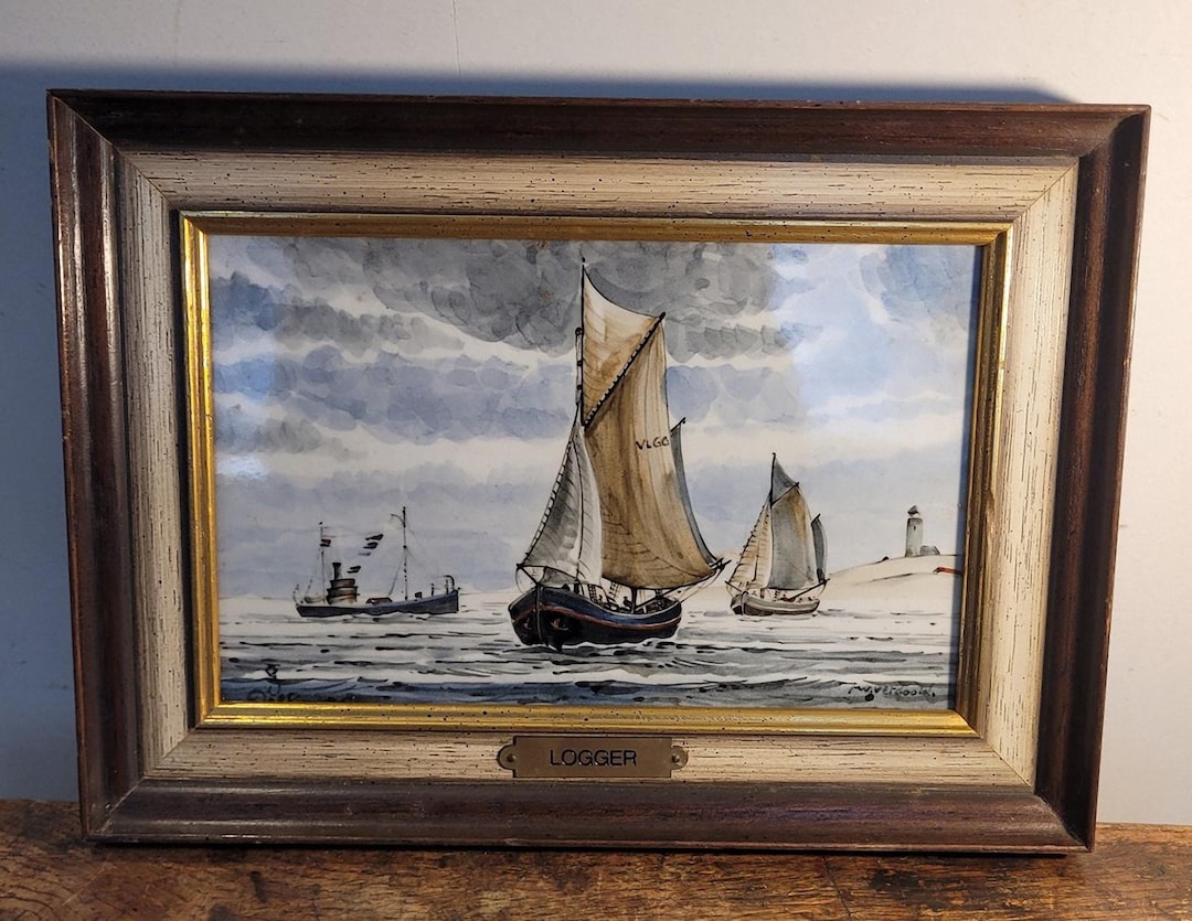 ロイヤルデルフトタイル 海事風景 - 署名入り Verdoold M.W. 手描き