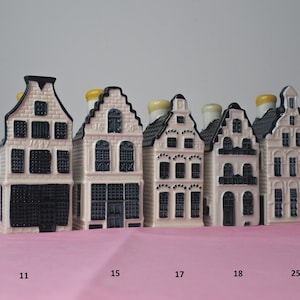 N. 11, 15, 17, 18, 25 KLM Delft Blue Miniature Houses - Authentic Collectible Dutch Canal Buildings with Bols Gin- Perfect Gift Collectors