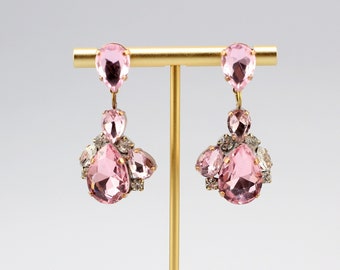 Vintage Pink Crystal Bridal earrings Wedding jewelry Bridal jewelry Bridesmaid Gift pink earrings wedding dangle Statement Pierced Earrings