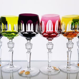 Vintage Nachtmann Antika Rainbow Wine Glasses – Set of 6 – German Cut to Clear Lead Crystal Hock Goblets 20 cm