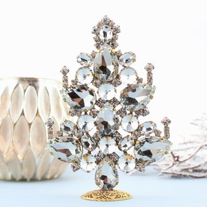 Vintage Rhinestone Table Top Christmas Tree, Vintage Rhinestones Jewelry Crystals Christmas Tree, Czech Rhinestone jeweled Ornament tree
