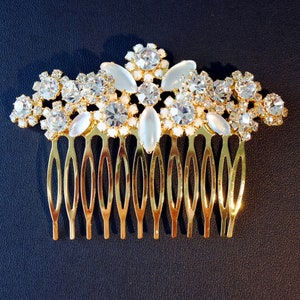 Art Nouveau gold plated Hair Comb, Bridal Hair Comb, Vintage  Rhinestone Hair Comb with flowers Crystal Hair Comb Hair Accessory headpiece