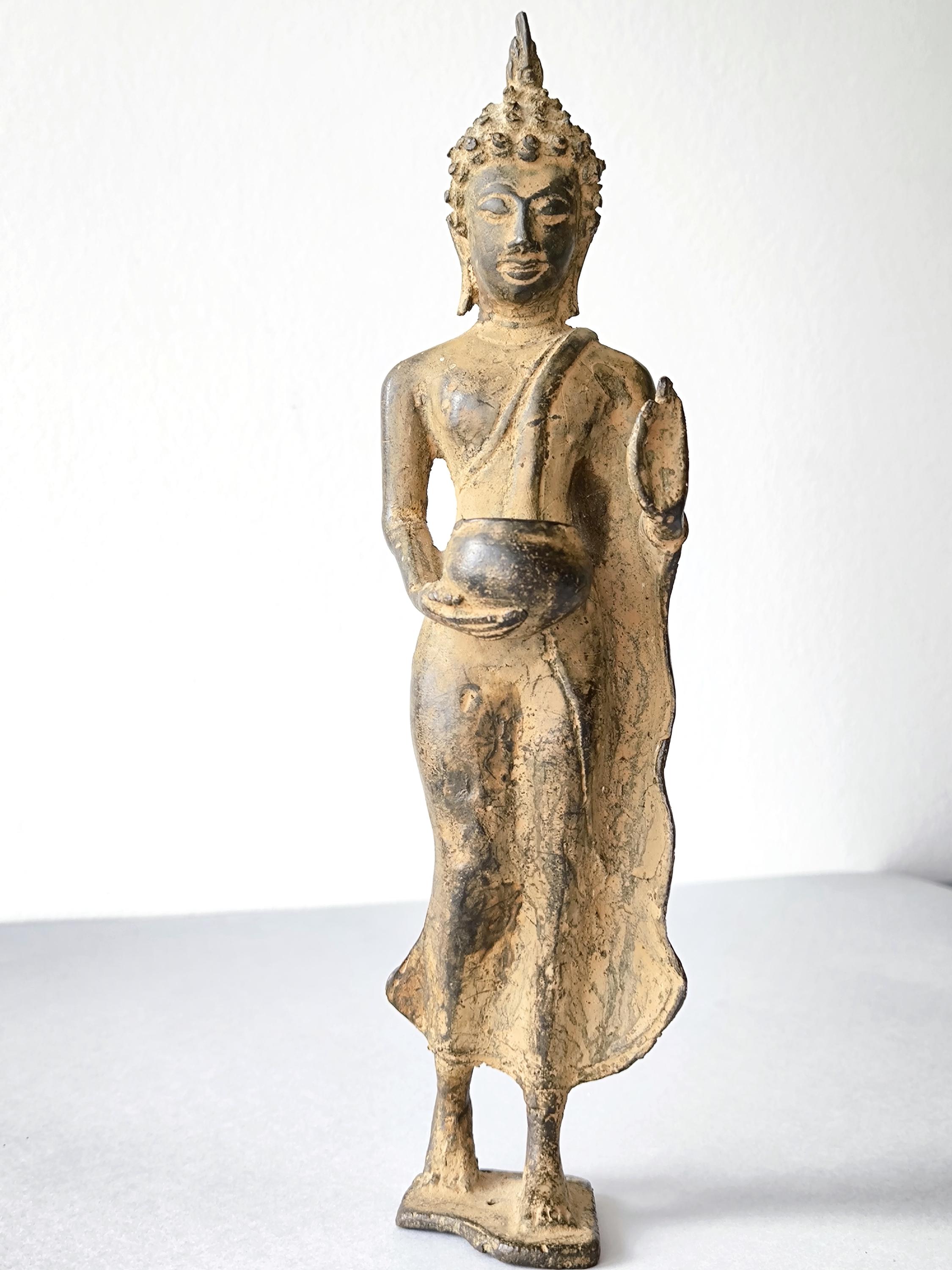アンティークブロンズ立像仏像、29 cm：手作り宗教芸術仏教ブロンズ像 