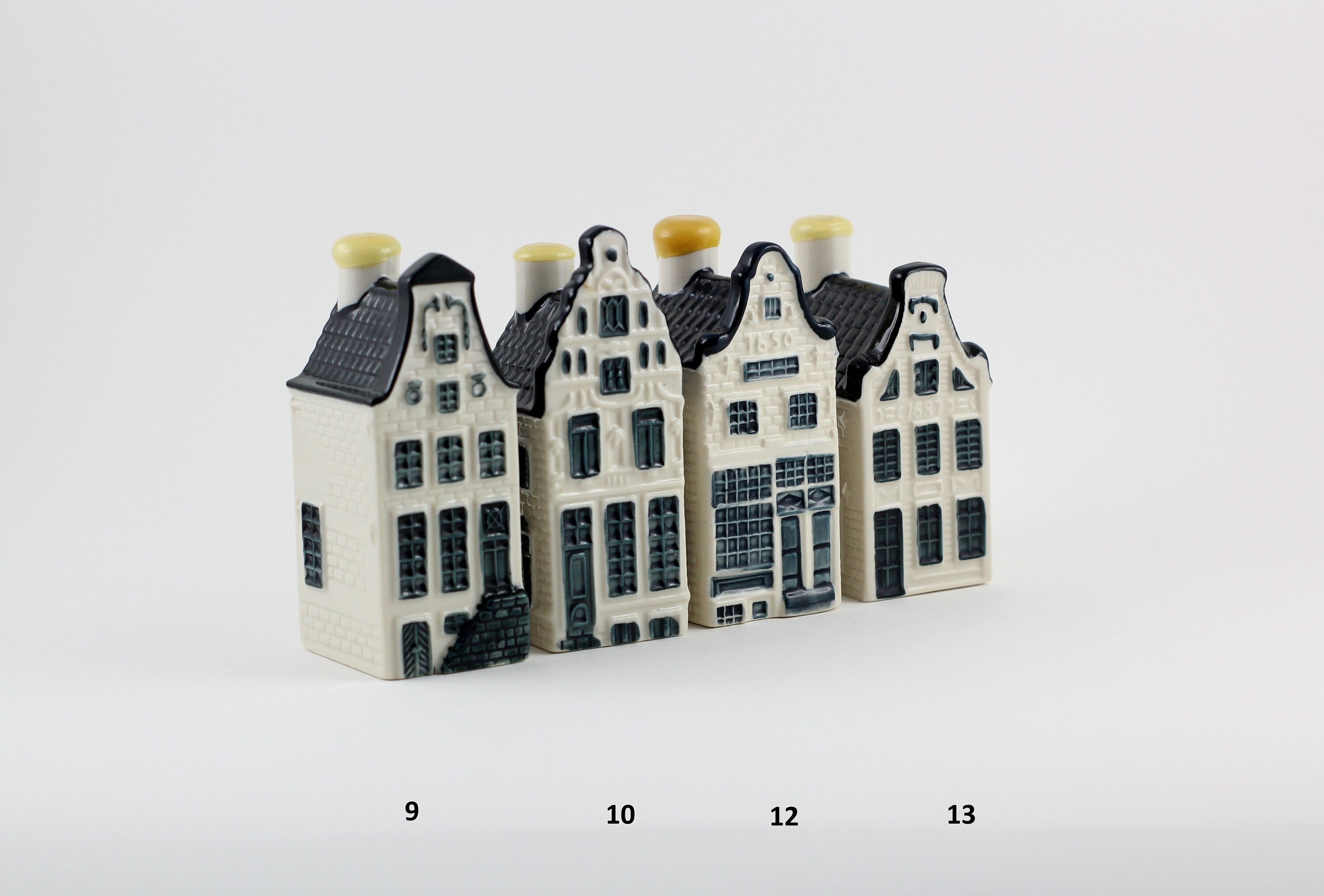 N.9,10,12,13 KLM Delft Blue Miniature Houses - Authentic