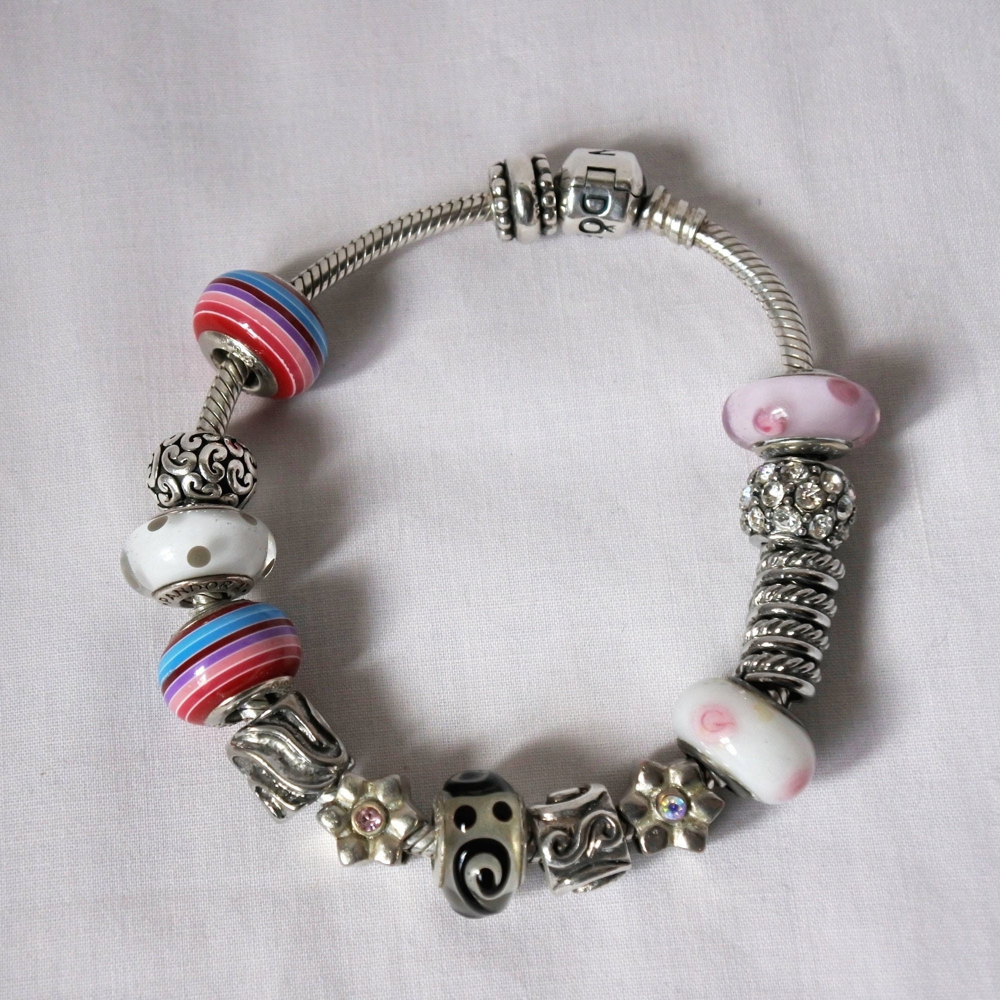 Real Pandora charm bracelet- 14 Charms, Pandora silver bracelet 925, pandora bracelet Length 20 cm, silver Pandora charms bracelet for women