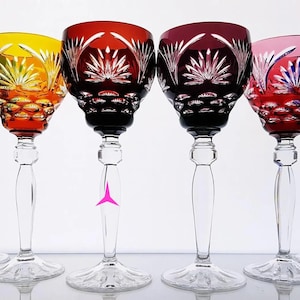 Set of 5 Vintage German Crystal Cut Wine Glasses - Rare 1970s Anna Hütte Rainbow Cut-to-Clear Lead Crystal Goblets