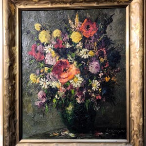 Vintage Floral Oil Painting: Signed Enz Köhler Impasto Still Life, German Art