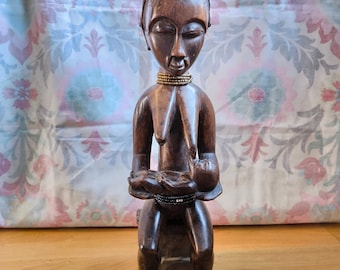 Impressive 53cm Baule Maternity Statue West African Art Vintage Wood African Sculpture Large Figure Authentic Tribal Art Gift for Collectors