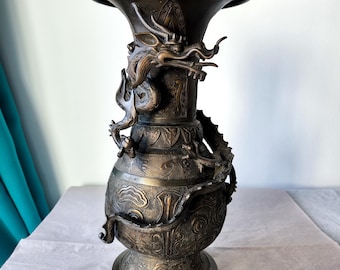 花瓶　銅製　龍模様 大型の中国製青銅製「龍」花瓶（刻印あり、3.795 Kg） - Etsy 日本