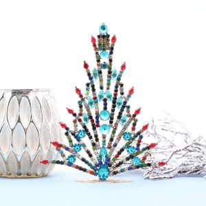 18 cm Rhinestone Table Top Vintage Christmas Tree, Jewelry Tree Czech Rhinestone Tree, Vintage Crystal Tree Ornament Christmas Decoration