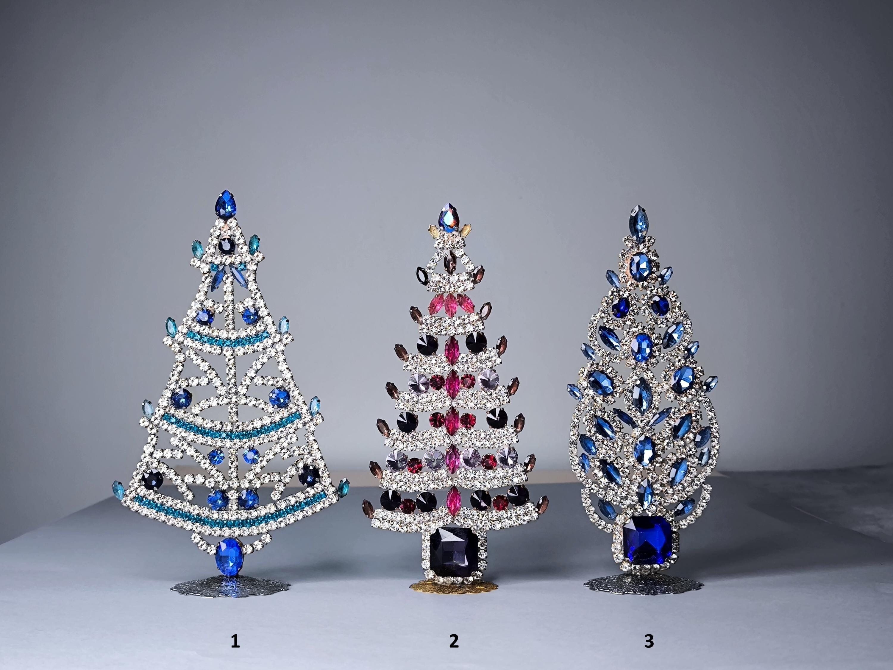 18cm ヴィンテージチェコラインストーンクリスマスツリーオーナメント