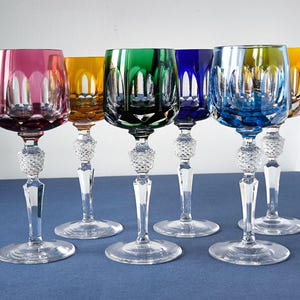 Vintage Nachtmann Antika Rainbow Wine Glasses – Set of 6 – German Cut to Clear Lead Crystal Hock Goblets 20 cm Luxury Wine Glasses Gift Set