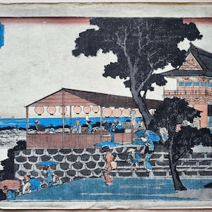 Hiroshige-houtsnede – &quot;Uitzicht vanaf Mt Atago, Edo Meisho&quot; – handgedrukte Showa Adachi-editie Japanse Ukiyo-e-kunst