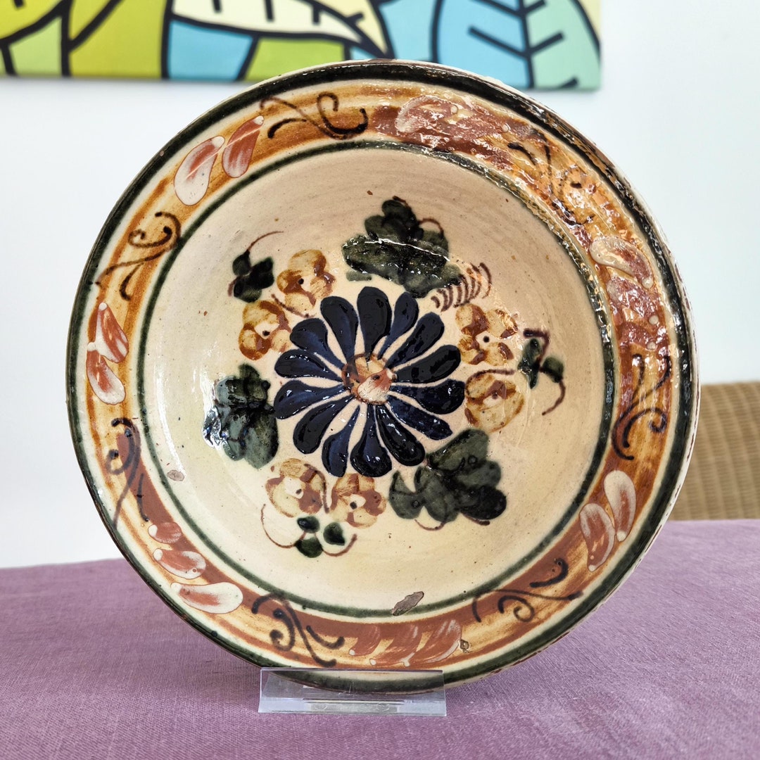 東欧民藝陶器ルーマニアトランシルバニアアンティーク飾り皿プレート ルーマニア コロンド焼 絵皿(25cm) - Baum's Antik Markt