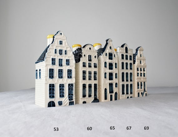 N. 53, 60, 65, 67, 69 KLM Delft Blue Miniature Houses - Authentic