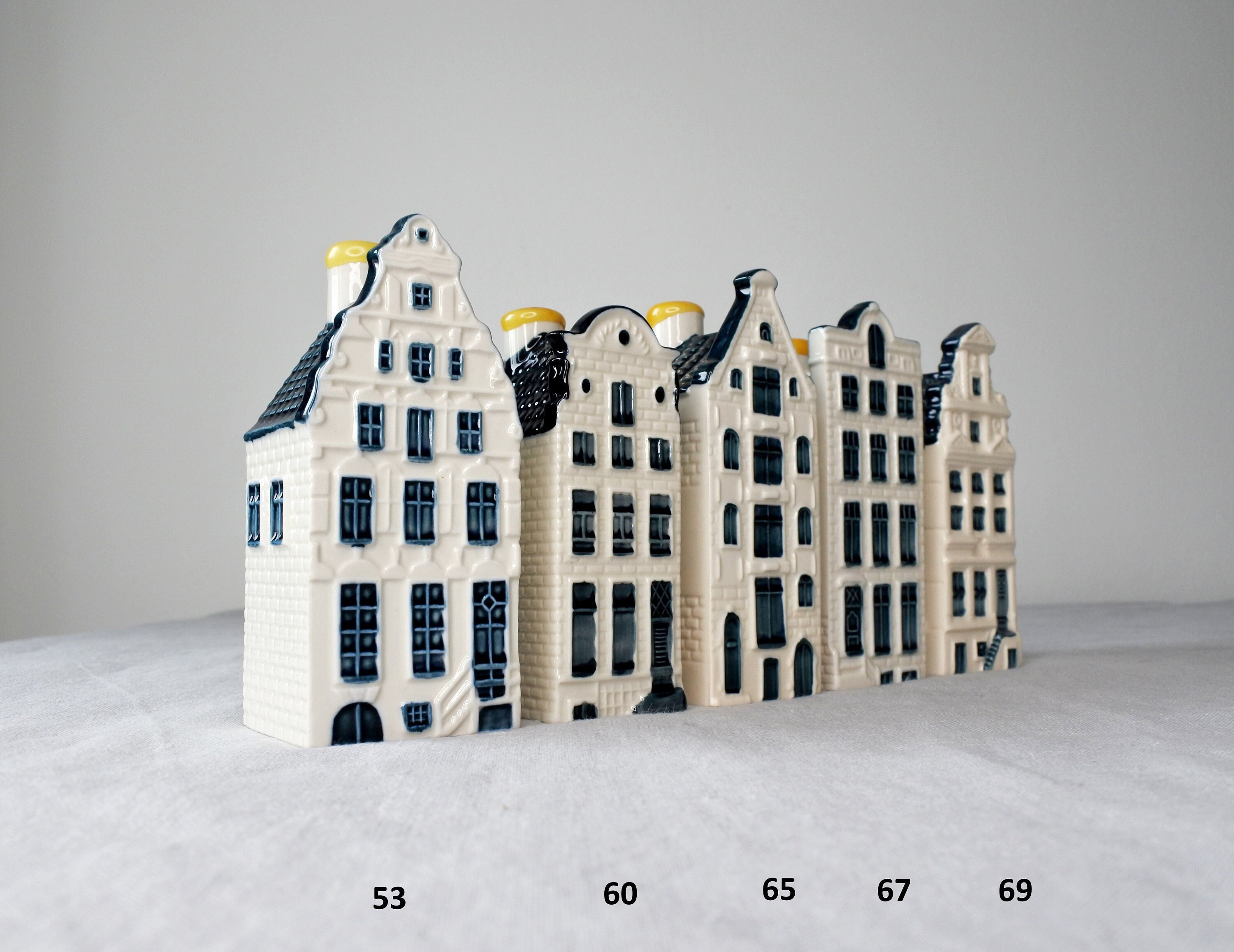 N. 53, 60, 65, 67, 69 KLM Delft Blue Miniature Houses - Authentic