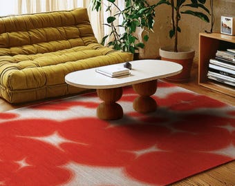 Red & White Floral Aura Area Rug, Abstract Cowhide Dopamine Decor For Memphis Home