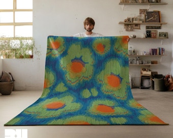 Dopamine Klein Blue Floral Area Rug: Psychedelic Green Carpet, Eclectic Home Decor