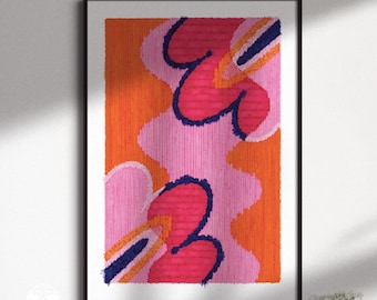 Poppy Bauhaus Art Print, Pink & Orange Retro Poster, Eclectic Colorful Dopamine Wall Decor