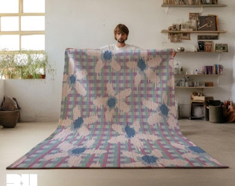 Dopamine Pastel Purple Checkered Floral Area Rug: Eclectic Home Decor