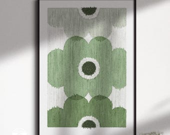 Sage Green Poppy Wall Art Print: 70s Retro Floral Painting