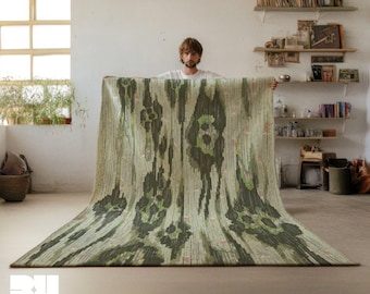 Sage Green Leopard Area Rug: Eclectic Floral Living Room 8x10 Carpet For Dopamine Apartment
