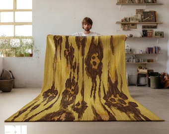Retro Yellow Leopard Area Rug: Mid Century Modern Carpet, Maximalist Dopamine Home Decor
