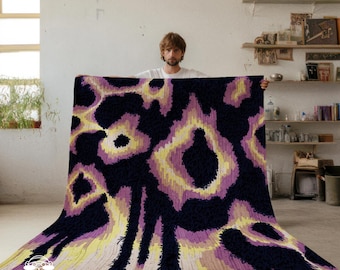 Aubergine Leopard Floral Area Rug: Colorful Abstract Purple, Eclectic Living Room Home Decor