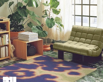 Purple Aura Area Rug: Green Abstract Cowhide Eclectic Home Decor for Dopamine bedroom